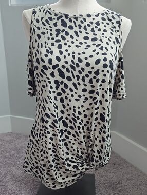 Wallflower Black & Cream Cold-Shoulder Animal Print Top Size S